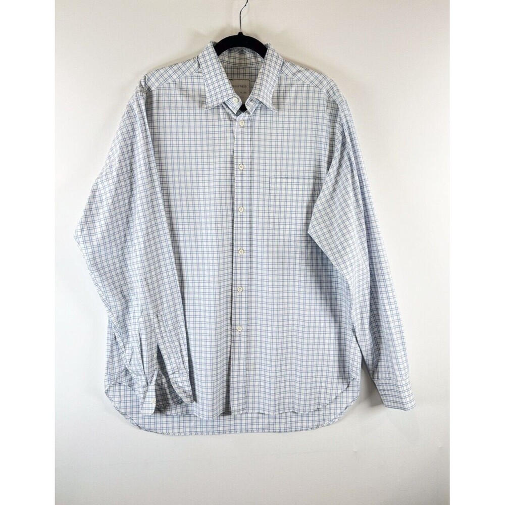 Billy Reid Men Button Up Shirt Blue Plaid Oxford Long Sleeve Preppy Casual Large